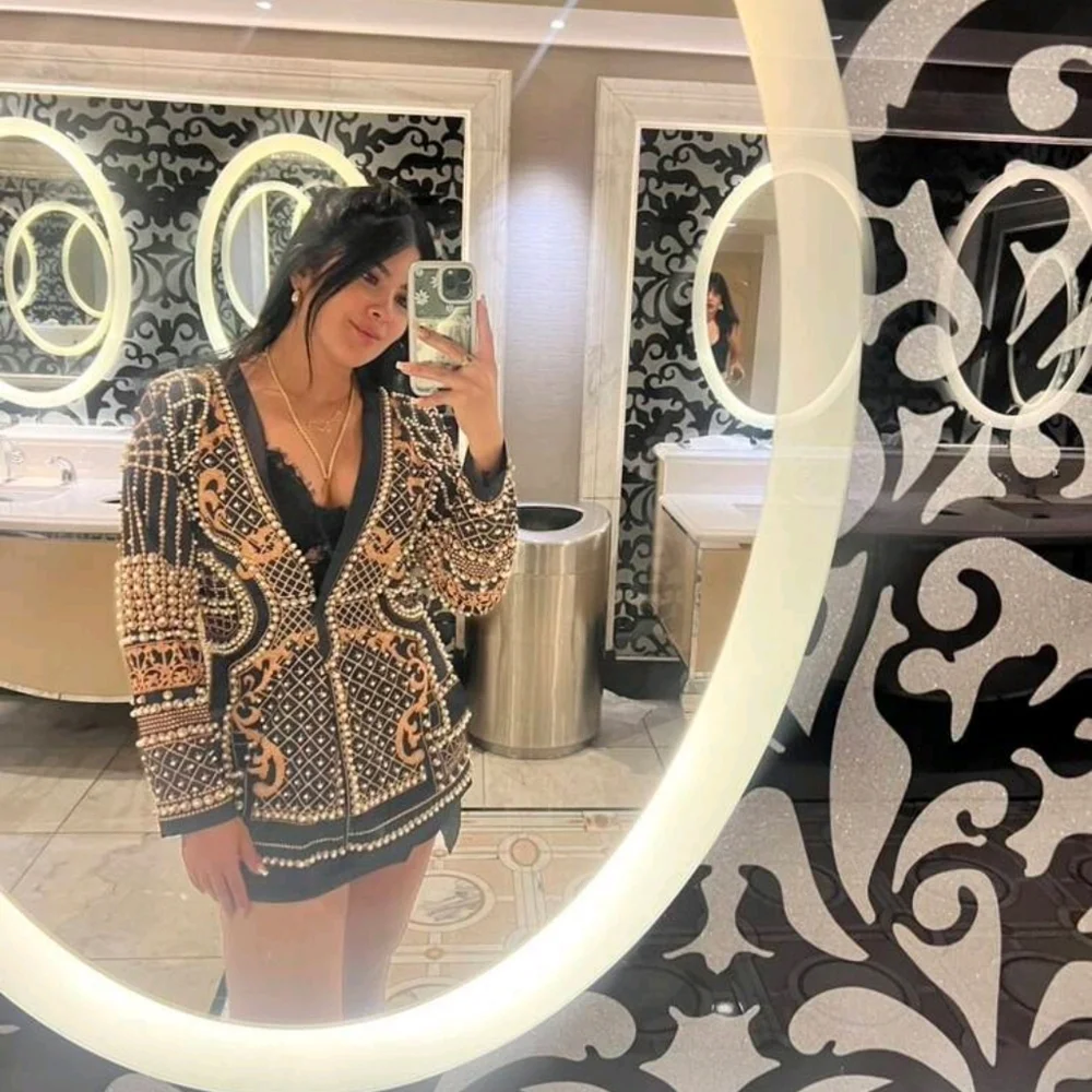 Blazer For Women V Neck Long Sleeve Flares Colorblock Blazer… - Picture 15 of 16